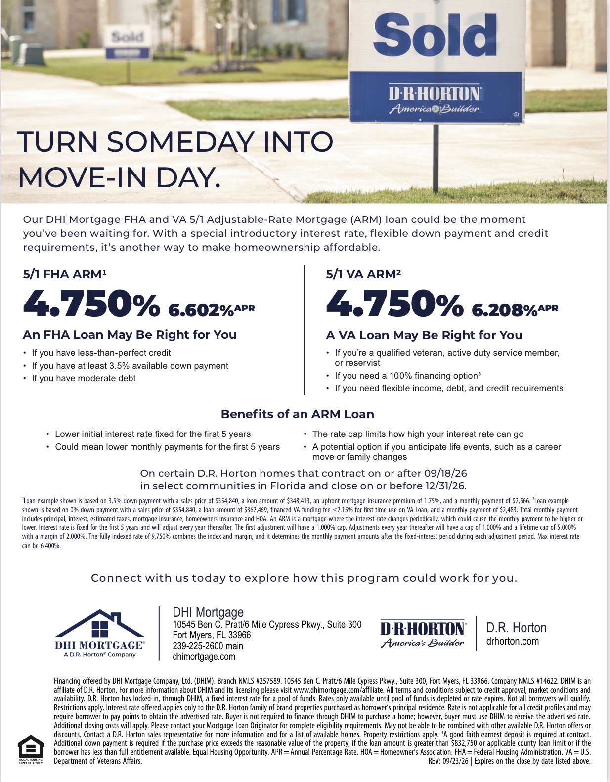 Original DHI Mortgage promotional flyer: 4.75% FHA & VA 5/1 ARM